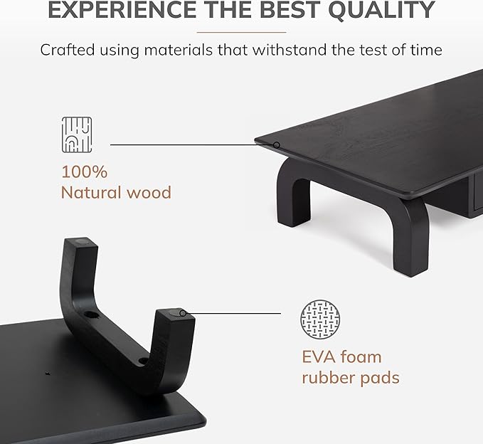 Anji Mountain Monitor Stand - Desktop Organizer & Laptop Riser, Ergonomic Monitor Riser, Space-Saving Monitor Stand for Desk, Durable Construction, Easy Assembly, Ideal for Home & Office,Black
