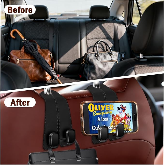 AOzT 4PCS Car Headrest Hooks - Double Hook Seat Back Organizer for Purses Handbags & Grocery Bags Heavy Duty Black