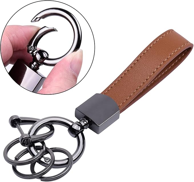 Wisdompro Genuine Leather Car Keychain, Universal Heavy Duty Key Fob Keychain Leather Key Chain Holder for Men and Women