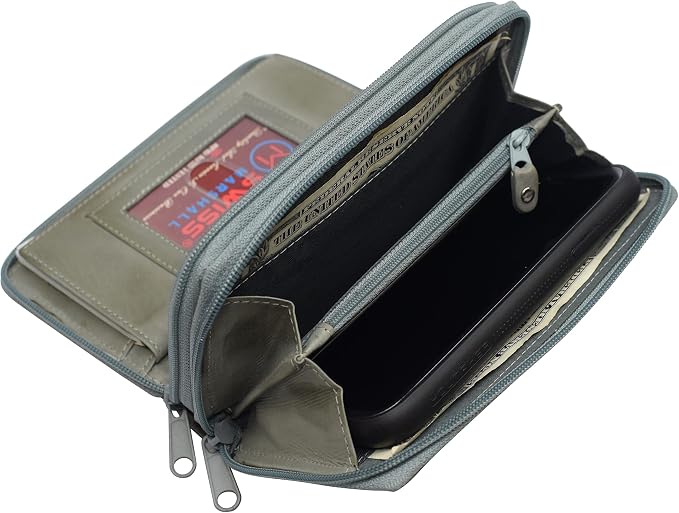 MARSHAL Genuine Leather Double Zipper Clutch Checkbook Wallet for Women #4575CF (Swiss SkyBlue)
