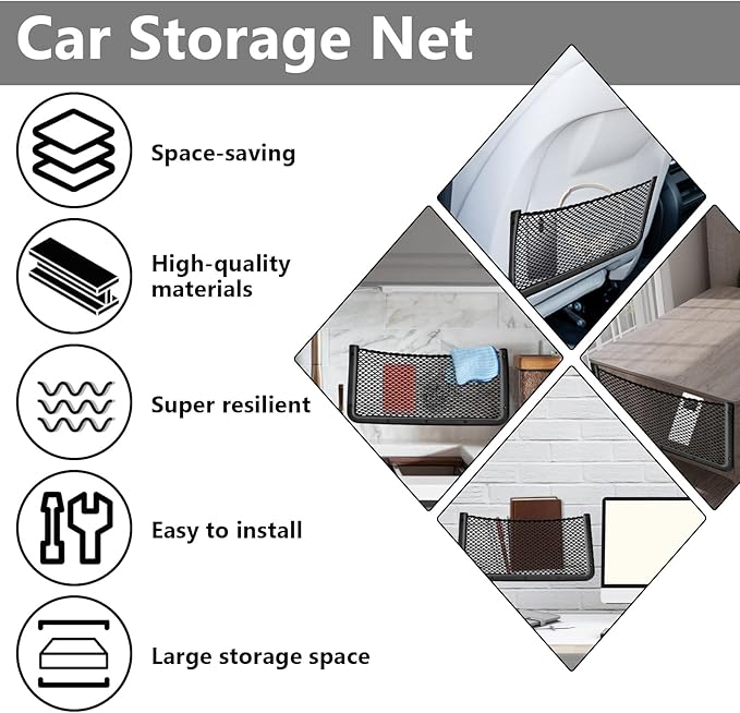 2 PCS Car Net Pocket, ABS Plastic Frame Cargo Net Storage Car Pockets Phone Net, Cars Mesh Nets Pockets with Screws for Auto, RV, Boat, and Camper Storage Nets (15.7 x 7.9 Inch)