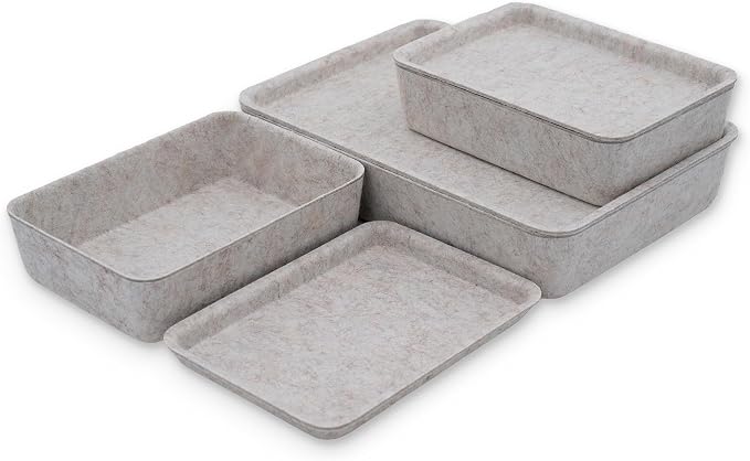 Welaxy Oatmeal Lidded Felt Drawer Organizers 3pc Office Makeup Storage Box