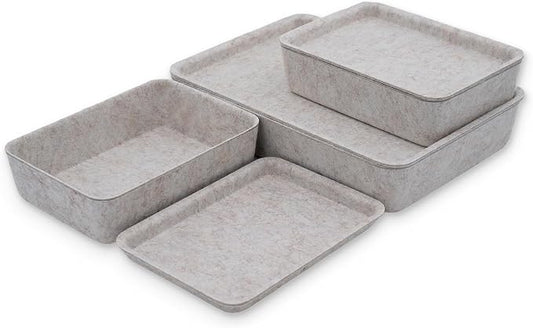 Welaxy Oatmeal Lidded Felt Drawer Organizers 3pc Office Makeup Storage Box