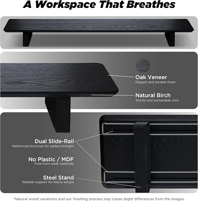 ULTRARM Moodular Wooden Monitor Stand 45.6??(116cm) Large Desk Organizer with Metal Slide Rails for Drawer, Tray, Laptop, Tablet, Phone & Headphones Customizable Riser for Organized Workspace Black