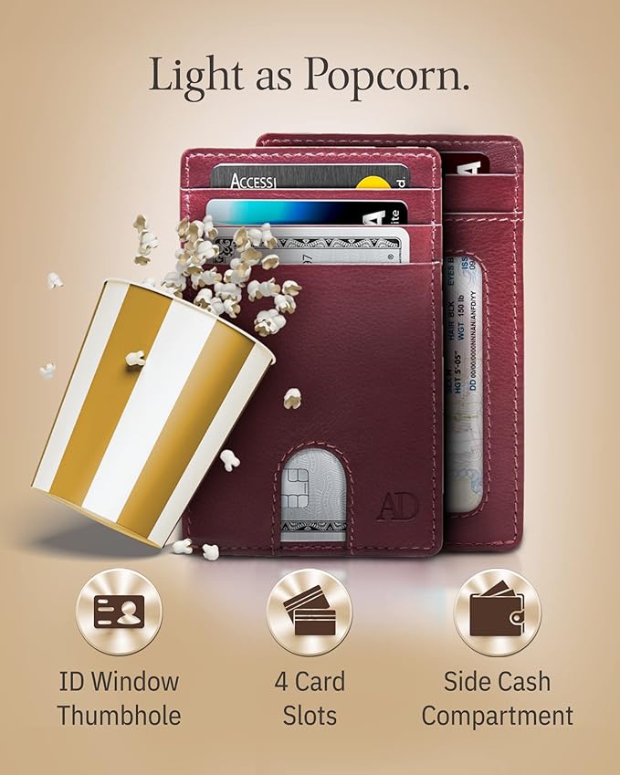 Access Denied REAL LEATHER Slim Minimalist Mens Wallet - Thin Front Pocket RFID Credit Card Holder Wallets For Men Holiday Gifts For Him