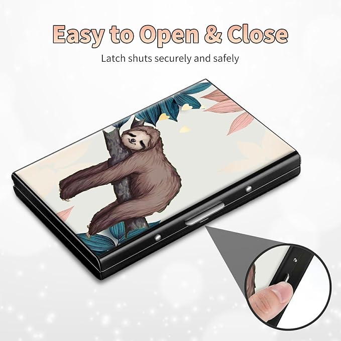 Slim Credit Card Holder, Sloth RFID Blocking Metal Wallet for Men & Women, Aluminum Minimalist Hard Case Pocket-Sized Business Cards Organizer (Fits Up to 10 Cards)