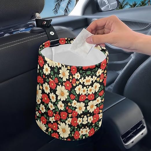 Car Trash Can Collapsible Auto Trash Bin Multipurpose Rubbish Holder Christmas Decoration for Front Seat, Back Seat, Floor, Headrest, Hippie Floral