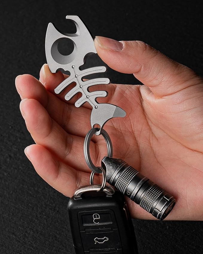 TISUR Titanium Keychain Bottle Opener with Stainless Steel Key Ring, EDC key chain multitool Pry Bar, Gifts for Men