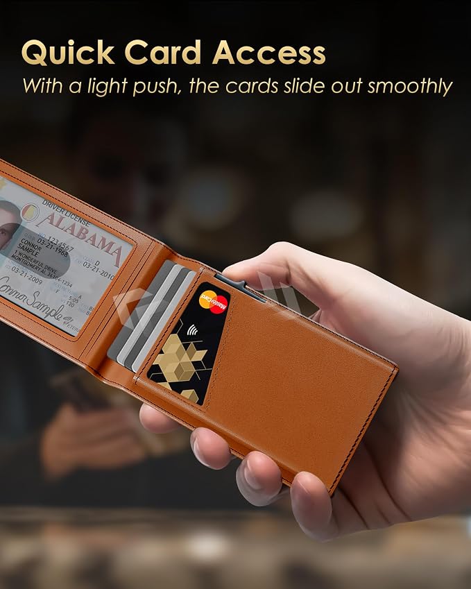 QLD 2026 Wallet for Men - RFID Blocking [Functional & Practical] Bifold Slim Minimalist Credit Card Holder Pop Up Wallet Metal Case with Cash Slot, Front Pocket with ID Window, Gift Boxed
