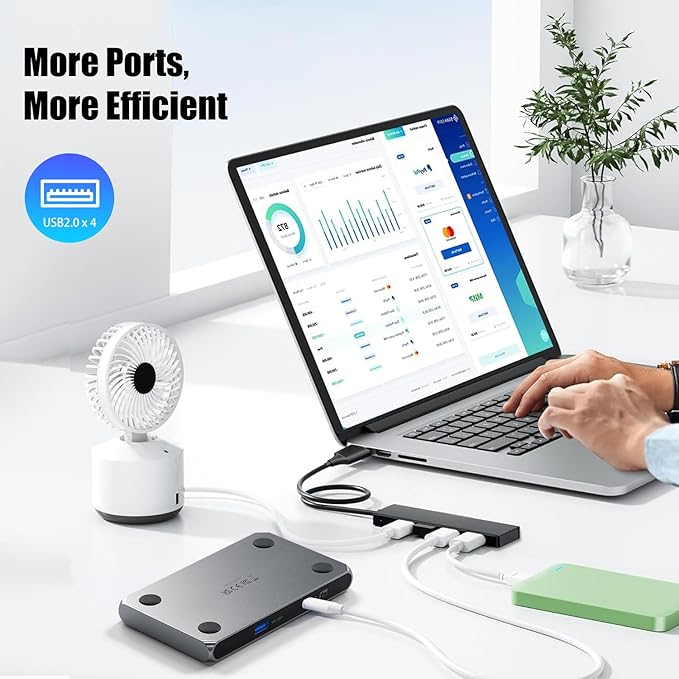USB Adapter, 4-Port Extender for Laptop, PC, MacBook, Mac Pro, iMac, Surface Pro and More (Black - USB 2.0/1m)