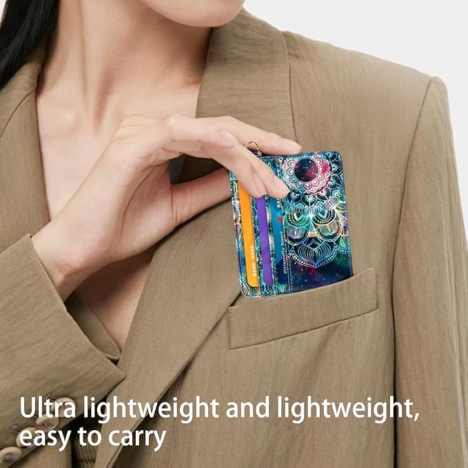 Slim Minimalist Front Pocket RFID Blocking Credit Card Holder Small Wallet Cute Card Cases for Women,Mandala