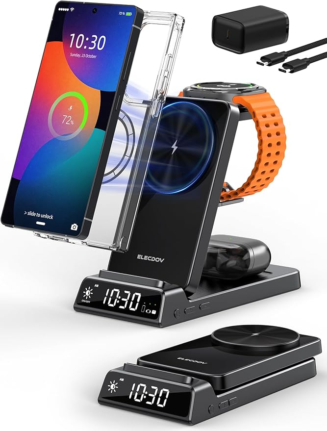 Magnetic Wireless Charger for Samsung, 3 in 1 Charging Station for Samsung Galaxy Z Fold/Flip 7/S25 Ultra/S24 Ultra, Foldable Charger for Samsung Galaxy Watch Ultra/8/7/Galaxy Buds 3 (Black)