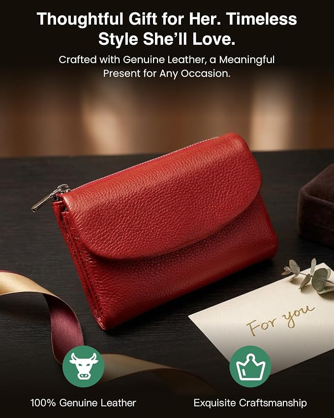 Premium Leather Wallet, Pink | Multi-Slot Card Holder, ID Window, Zipper Coin Purse, First Layer Leather