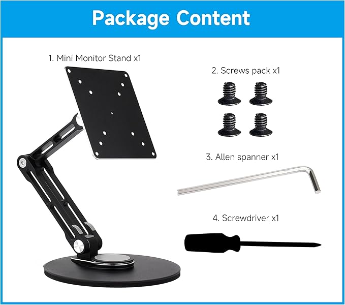 VESA Portable Monitor Stand, Compatible with Monitors Up to 19inch, Supports 50 x 50/75 x 75/100 x 100 (mm) VESA Mounting Holes, Supports Multi-Axis Rotation, Adjustable & Foldable