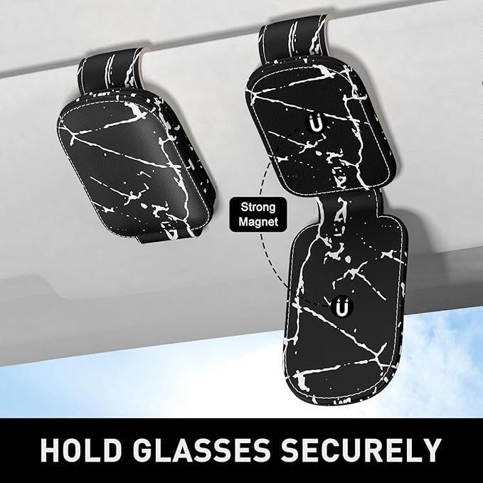 Sunglasses Holder for Car Visor, Magnetic Leather Car Sunglass Holder, Car Sun Visor Glasses Hanger Clip, Car Interior Accessories for Women Men, Fits All Size Eyeglasses