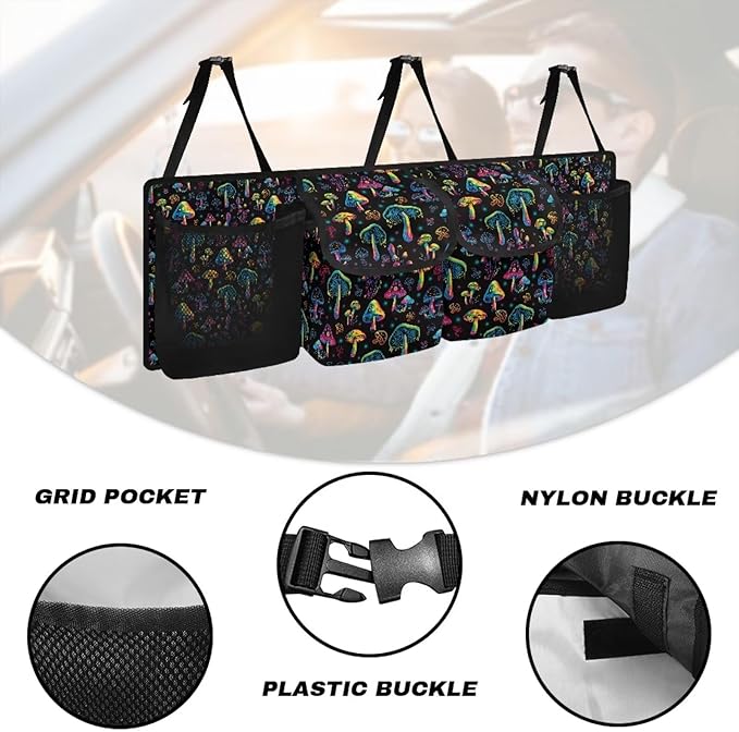 Mushroom Car Trunk Organizer,Capacity Car Organizer SUV, Hanging Car Storage Organizer with Lids,Space Saving for SUVs,Trucks,Van,Car Interior Accessories(Black)