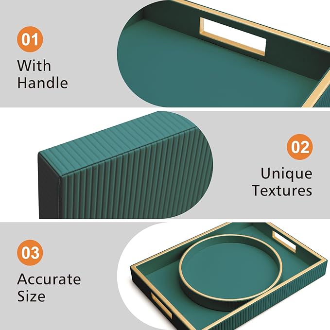 SANZIE Leather Tray Desktop Storage Organizer Premium Serving Tray Decorative Tray Valet Tray for Sundries Cosmetics Keys Phone Wallet Cutlery (Green Holder)
