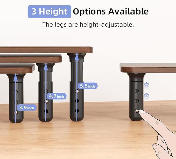AFOOYO Dual Monitor Stand For Desk,Adjustable Height Long Wood Computer Riser For Computer,Laptop,Printer,TV,Walnut