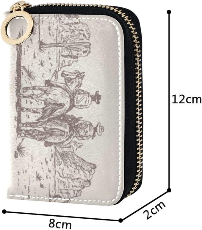Western Desert Cowboy RFID Credit Card Holder Wallets Accordion for Women Leather Zipper Card Case Accordion Wallet for Ladies Girls