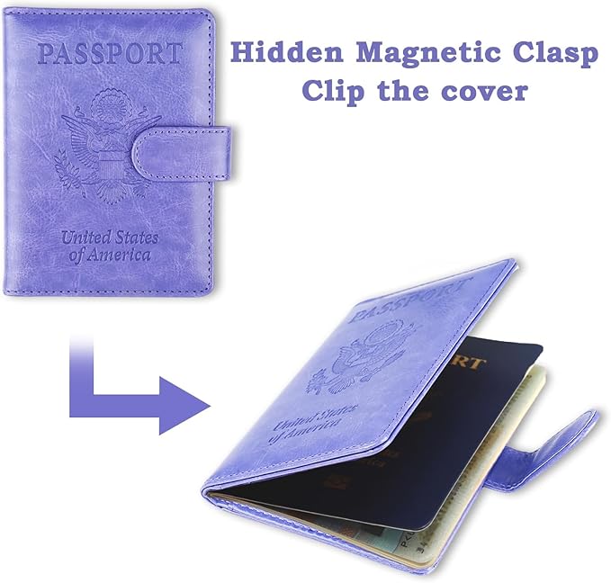 Sizobi Passport Holder for Travel, RFID Passport Cover Wallet for Women Men, Leather Passport Book Card Holder Case for International Travel Must Haves Accessories,Cruise Ship Essentials Gifts, Purple