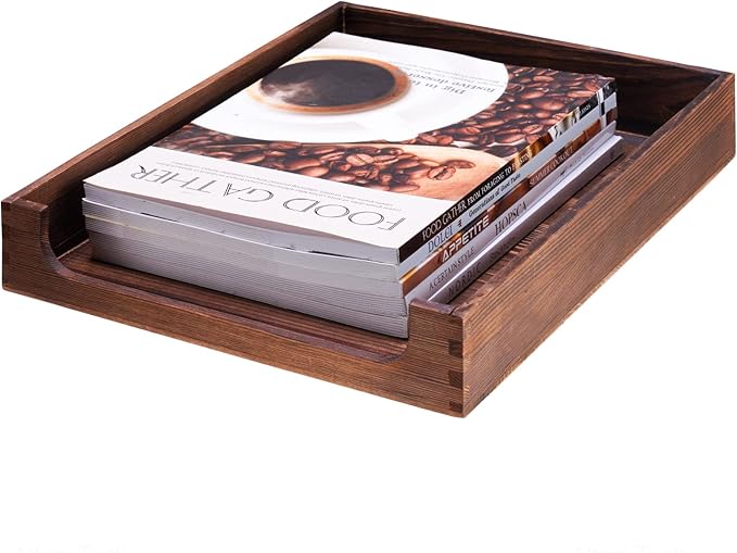 Wooden Letter Tray Natural Pine Wood Desktop Organizer, Multi-Functional Storage for Office, Kitchen - Perfect for Files, Supplies and Small Accessories, Stackable Space-Saving (Rustic Burnt)