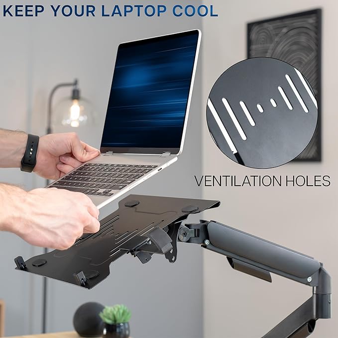 VIVO Universal Adjustable 10 to 15.6 inch Laptop Mount for Desk, Single Tension Arm VESA Notebook Stand with C-clamp and Grommet Options, Black, STAND-V001O-L