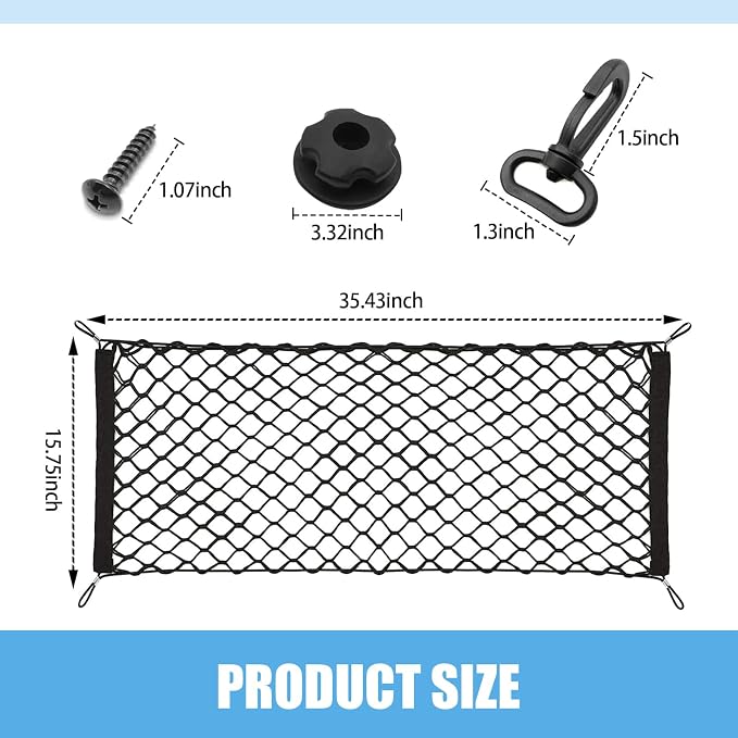 Car Rear Cargo Net, Adjustable Elastic Trunk Storage Organizer Net, 35.43" x 11.81" Double-layer Storage Net with Hooks, Universal Automotive Interior Accessories for Most Cars (Black)