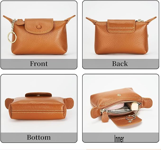 SENDEFN Small Leather Women Coin Purse, Women's Keychain Zipper Pocket Pouch Wallet