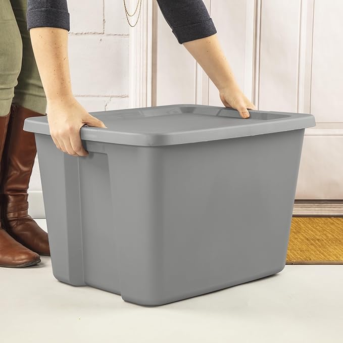 18-Gallon Plastic Storage Bins with Snap-on Lids – 8-Pack, Home Organization Essential (Light Gray)