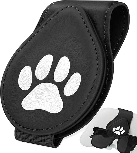 Jupswan Sunglass Holder for Car Visor Sunglasses Clip Magnetic Eyeglass Glasses Holder Cute Paw Leather Auto Visor Accessories Accessory Gifts for Women Men(Black)