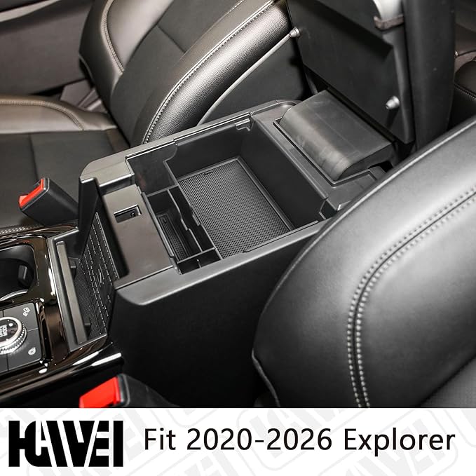 HGWEI Center Console Organizer Compatible with Ford Explorer 2020 2021 2022 2023 2024 2025 2026 Interior Accessories, Coin Holder Armrest Secondary Storage Box Container Insert Divider Tray, Black
