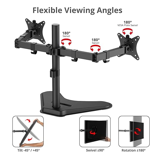 SIIG Articulated Freestanding Dual Monitor Desk Stand - 13"-32" - Max Load 19.8 lbs - 75x75mm/100x100mm(CE-MT1U12-S1)