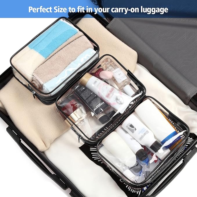 PACKISM TSA Approved Toiletry Bag 4 Medium - Quart Size Clear Makeup Bag for Carry On, Airport Security Compliant Clear Travel bag for Toiletries with Reinforced Seams, Black