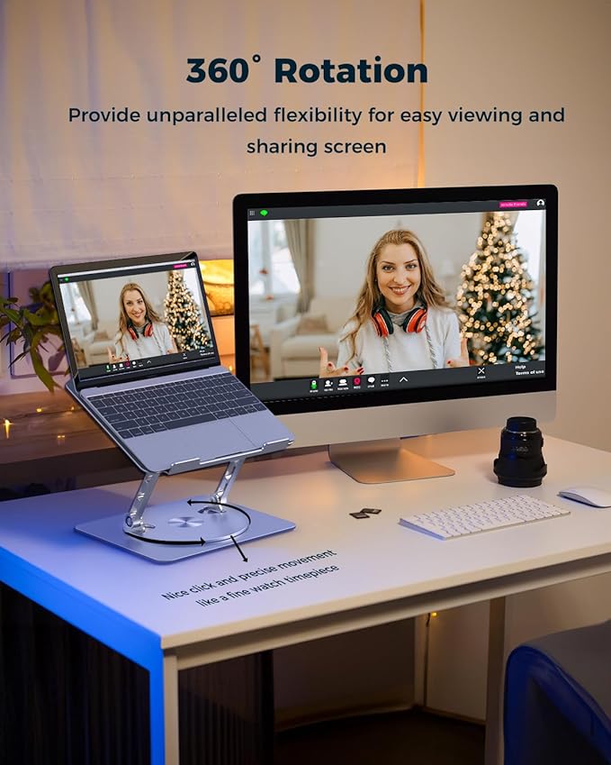 360° Rotating Laptop Stand for Desk | Adjustable, Foldable, Portable Aluminum Ergonomic Riser | Compatible with MacBook, Dell, HP & All Laptops 10-16 inch | Silver