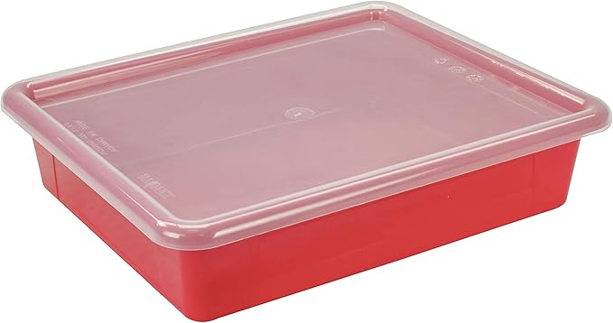 Storex Letter Size Flat Storage Tray – Organizer Bin with Non-Snap Lid for Classroom, Office and Home, Assorted Colors, 5-Pack (62534A05C)