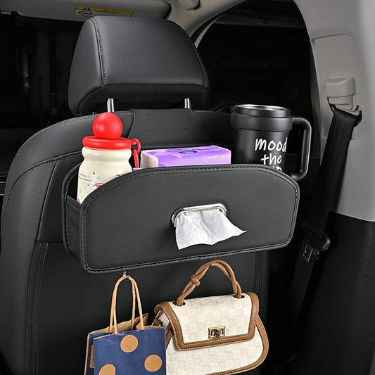Backseat Seat Car Organizer, Multifunctional Adjustable Car Organizers and Storage, Universal Car Seat Organizer, Car Tissue Organizer with Cup Holder, Black