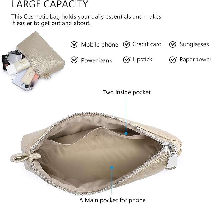 PU Leather Makeup Simple and Convenient Handbag Small Exquisite Storage Bag (PU/Pearl White Tea)