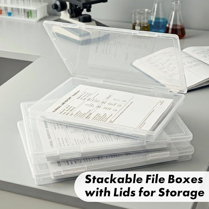 DUOFIRE 3 Pack Plastic File Storage Box with Lid, Clear File Boxes with Lids for A4 and US Letter Size Paper, Document Organizer for Office, Craft, Art Supplies, School and Business Use