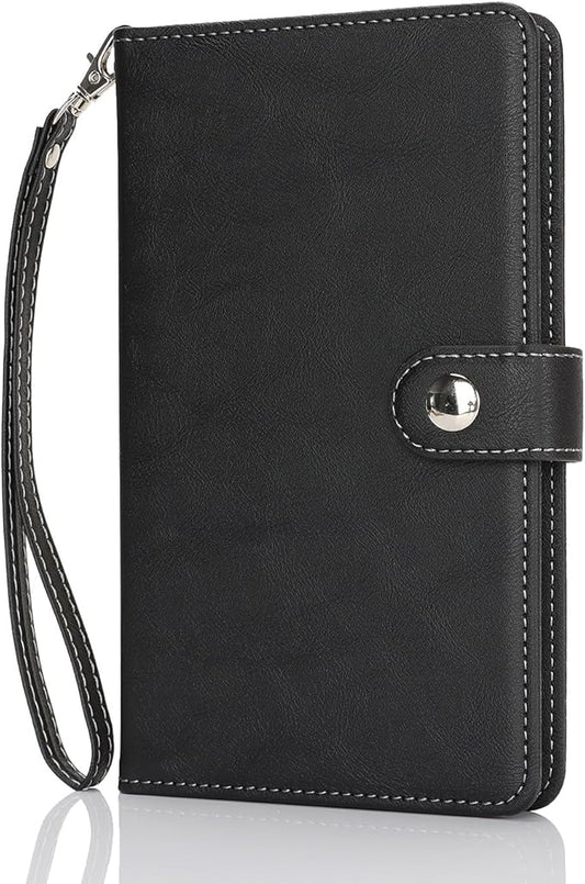 Passport Holder for Travel Essentials, RFID Blocking PU Leather Wallet Cover with Wristlet Strap Magnetic Closure Passport Book Holders Case for Women and Men, Black