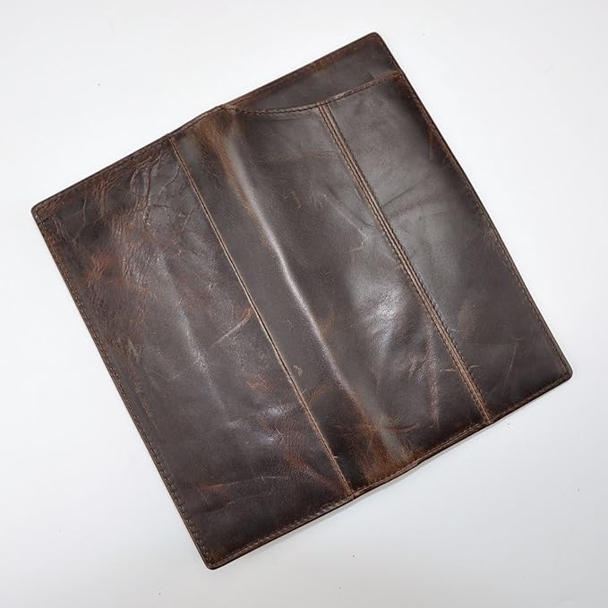 Le'aokuu Mens Genuine Leather Bifold Wallet Organizer Checkbook Card Case（0 1019 A Coffee）