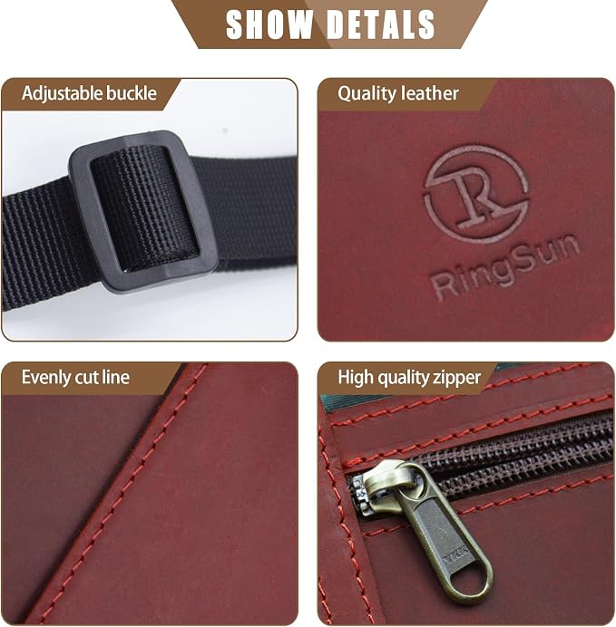 Ringsun Genuine Leather Passport Holder For Travel, RFID Blocking Slim Neck Wallet with Adjustable Strap for Women and Men, Travel Essentials to Keep Cash, Credit Cards and Documents Safe, Red