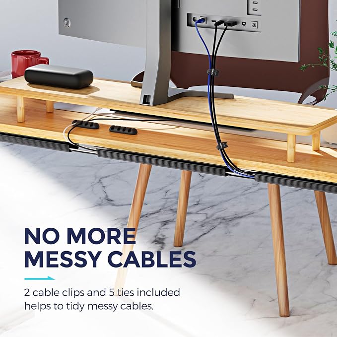 2 Pack Under Desk Cable Management Tray Desk Cable Organizer Metal Wire Cord Management Cable Management Under Desk 31.5'' J Channel Cable Raceway Cord Hider Desk Cable Tray