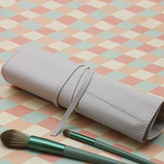 Bird&Fish Makeup Brush Case Travel, makeup brush case roll up,brush holder makeup,Holder Organizer Brushes Pouch Cosmetic Bag for Travel，Rolling Bag Storage Case PU Leather