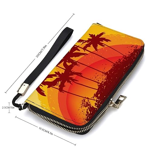 Clutch Wallet Holder for Women Men Bird Palm Sunset Portable Accordion Zipper Credit Card Storage Bag Waterproof Purse Leather Wallet for Travel Work Shopping