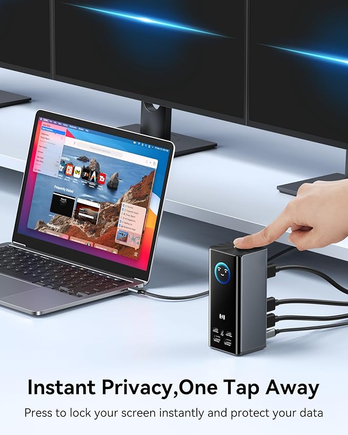 Selore Laptop Docking Station, USB-C USB 3.0 Universal Dock, Triple 4K 3 HDMI 2 DP, Smart LCD Digital Display, for Windows MacBook macOS (Driver Required)