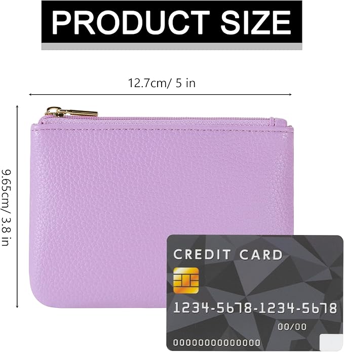 Chelmon PU Leather Coin Purse Pouch Change Holder Small With Zipper for Men Women 2 PCS Set (Black&Purple)