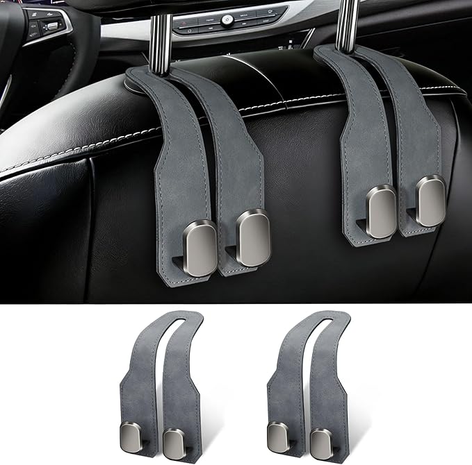 2 Pack Car Seat Headrest Hooks for Purses and Bags, Car Purse Holder With Double Metal Hooks, Headrest Back Seat Handbags Hook, Universal Car Purse Hanger, Cute Car Hanging Accessories, Grey