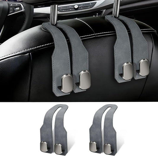 2 Pack Car Seat Headrest Hooks for Purses and Bags, Car Purse Holder With Double Metal Hooks, Headrest Back Seat Handbags Hook, Universal Car Purse Hanger, Cute Car Hanging Accessories, Grey