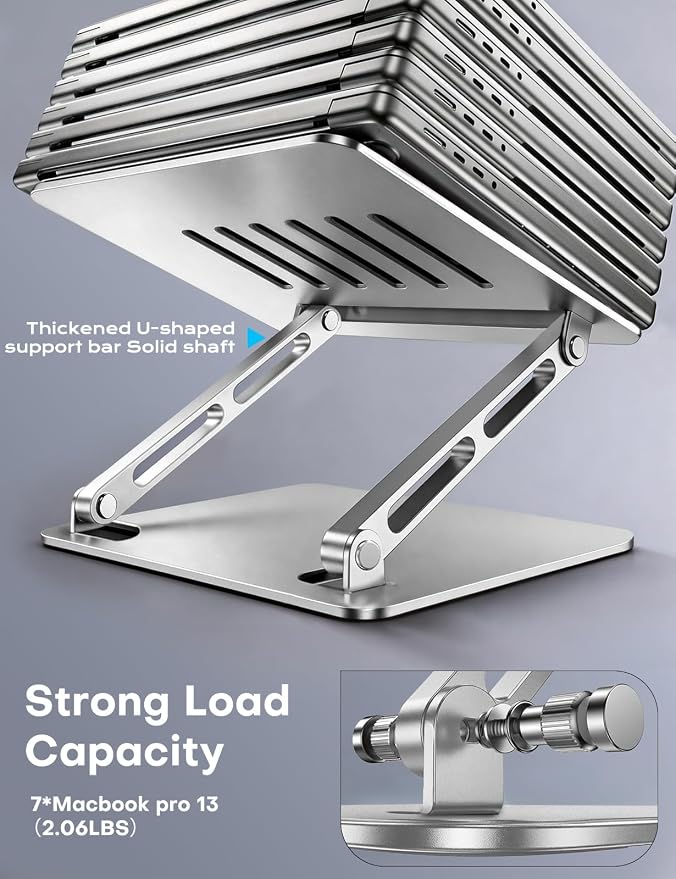 LOXP Adjustable Laptop Stand, Portable Laptop Riser, Aluminum Laptop Stand for Desk Foldable, Ergonomic Computer Notebook Holder for Desk, Office Desk Accessories (10-15.6'')- Silver