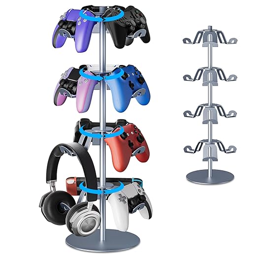 Gaming Controller Holder Aluminum Alloy 4 Layers,360-degree rotatable Headphone Stand,Gaming Controller Stand for Xbox PS5 PS4 Switch,Gaming Controller Headset Holder for Gaming Accessories